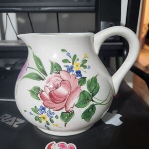 Floral Ceramic Pitcher Made In Italy Handpainted Pitcher